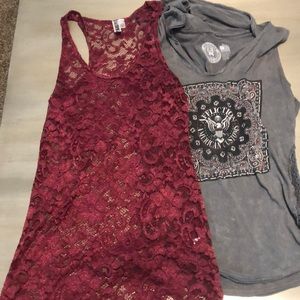 Super cute burgundy all lace BKE brand tank!!